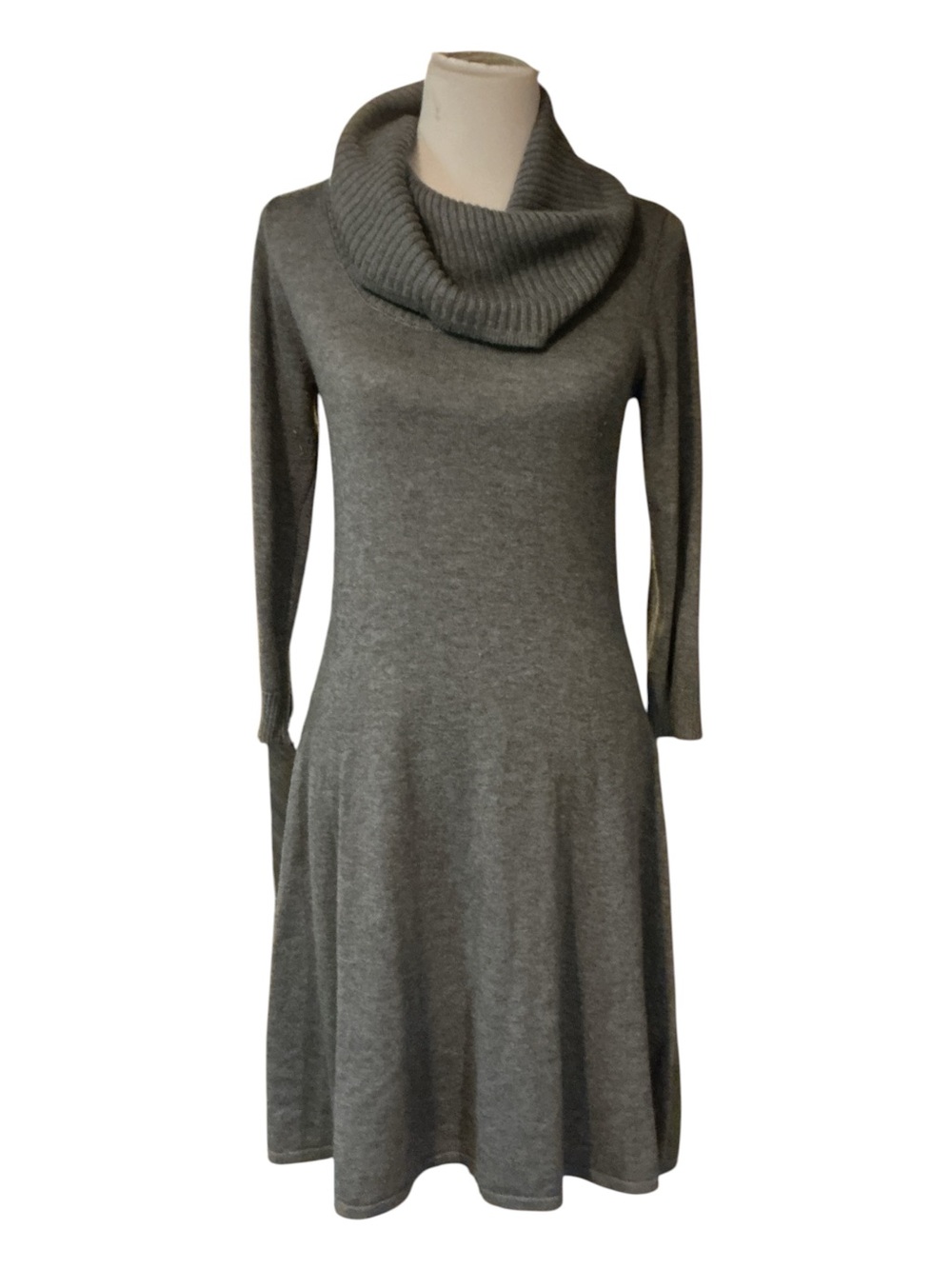 Gray Cowl Neck Long Sleeve Knit Dress